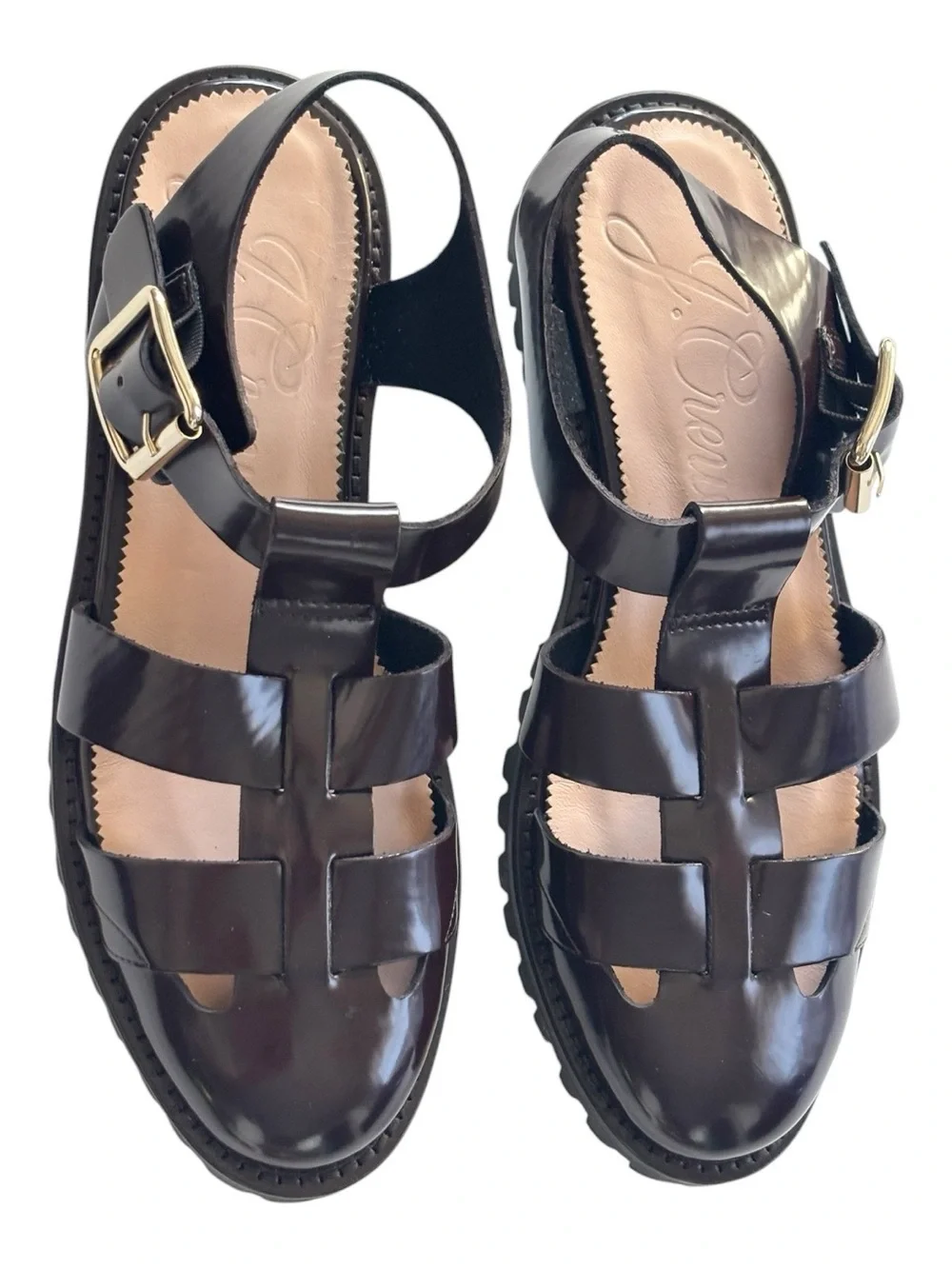 J. Crew Fisherman lug-sole sandals in Rich Hickory with gold toned buck|e | 7.5